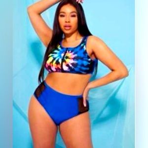 Tie Dye Zip-up mesh insert bikini